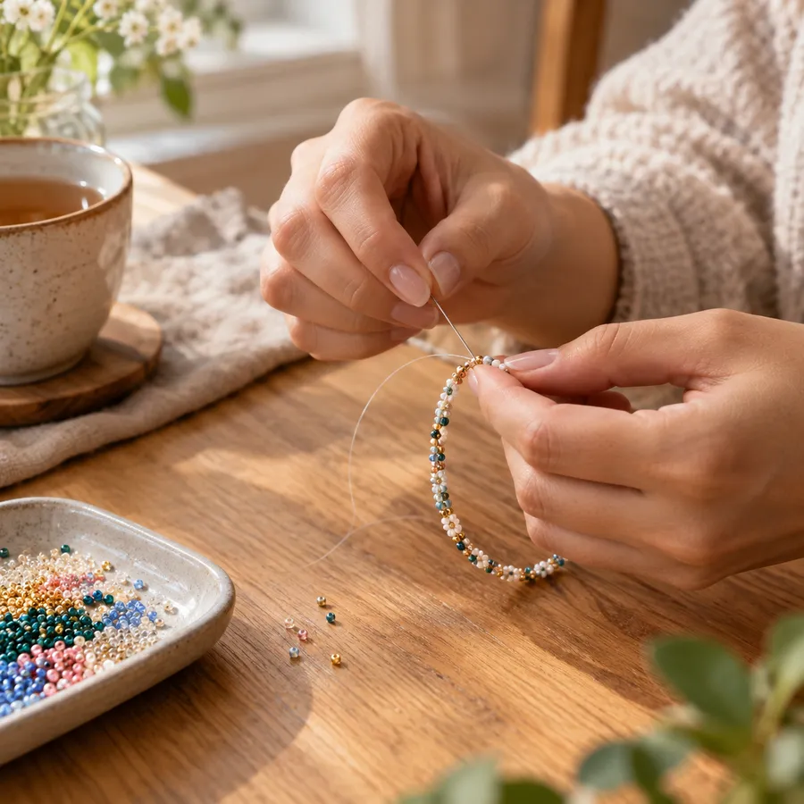 Stitching a delicate seed bead bracelet